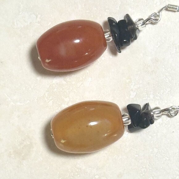 2/$20, Orange Agate & Smoky Quartz Earrings, Gemstone & Sterling Silver Hooks - Picture 5 of 11